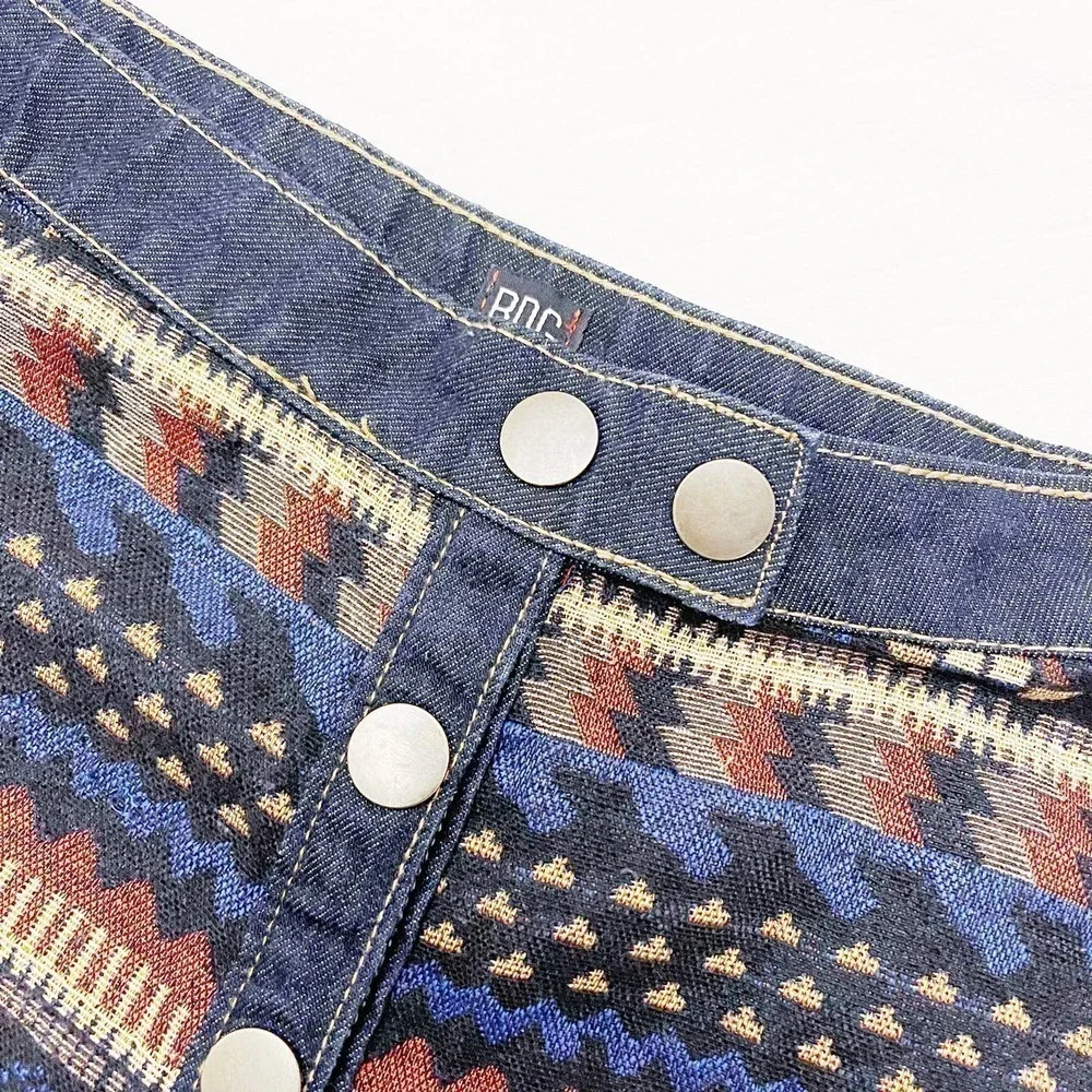 BDG Denim Skirt Native Woven Print Copper Buttons SZXL